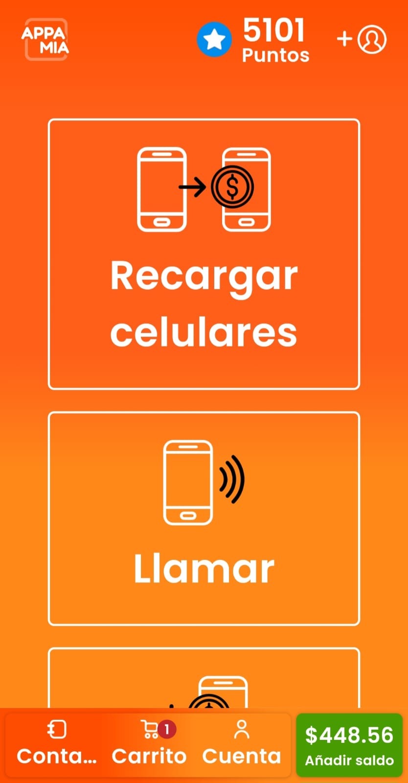Pantalla principal de la App AppaMia
